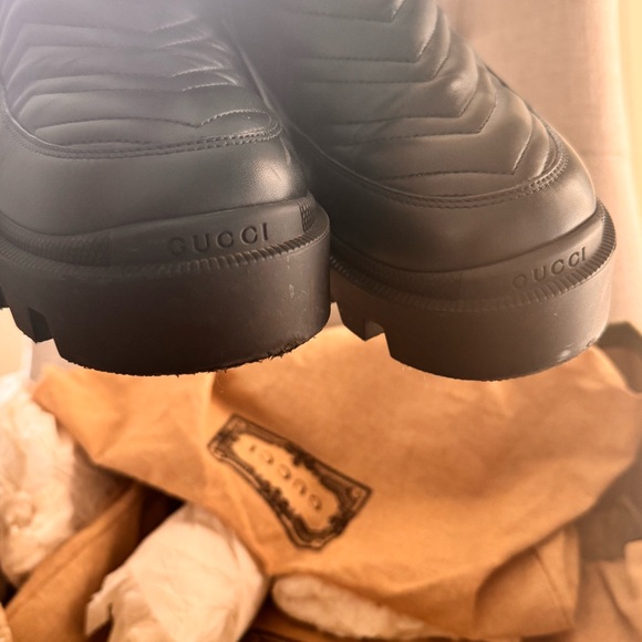 Gucci $1550 Calfskin Leather Nappa Matelasse Frances Chelsea Boots 39 9 Black - Picture 6 of 11